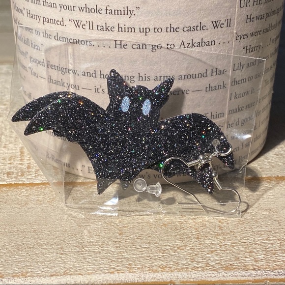 3 for $15 Glitter Black Bat Earrings Leather - Picture 6 of 6